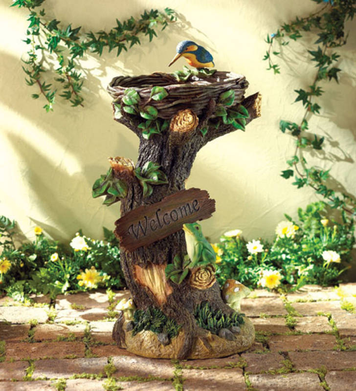 Tree Trunk Bird Nest Solar Powered Patio Garden Lamp Feeder