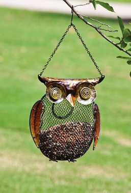 Metal and Glass Owl Bird Feeder
