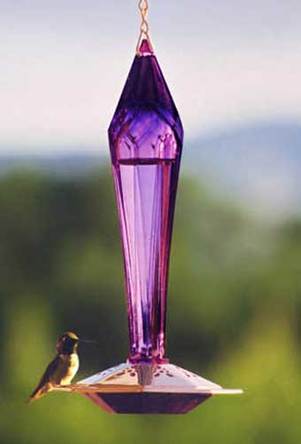 Handcrafted Amethyst Blown Glass Hummingbird Feeder