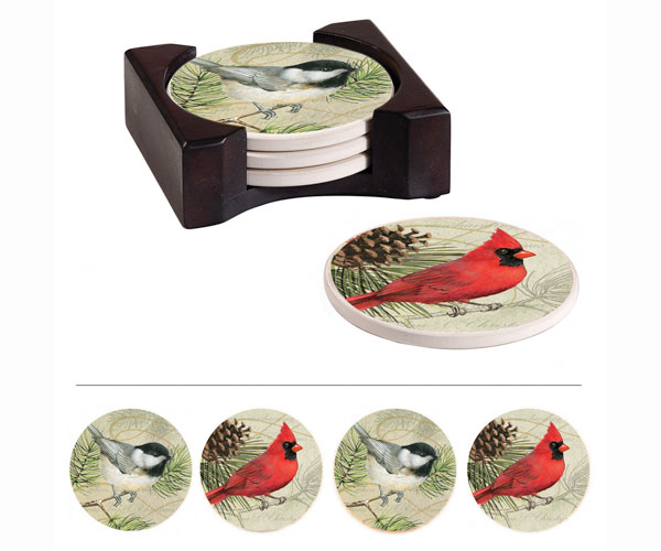 Cardinal Chickadee Ceramic Coaster Set