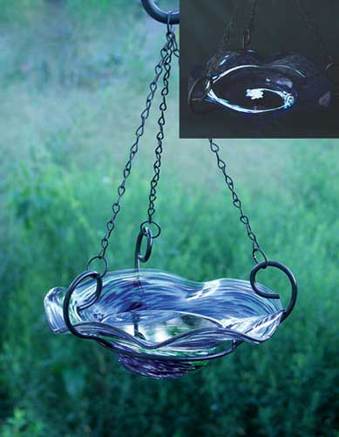 Illuminari Blue Swirl Glass Hanging Bird Bath