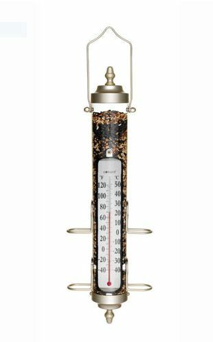 Two-in-One Bird Feeder Thermometer Satin Nickel